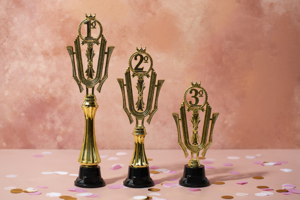 winner concept with golden prizes